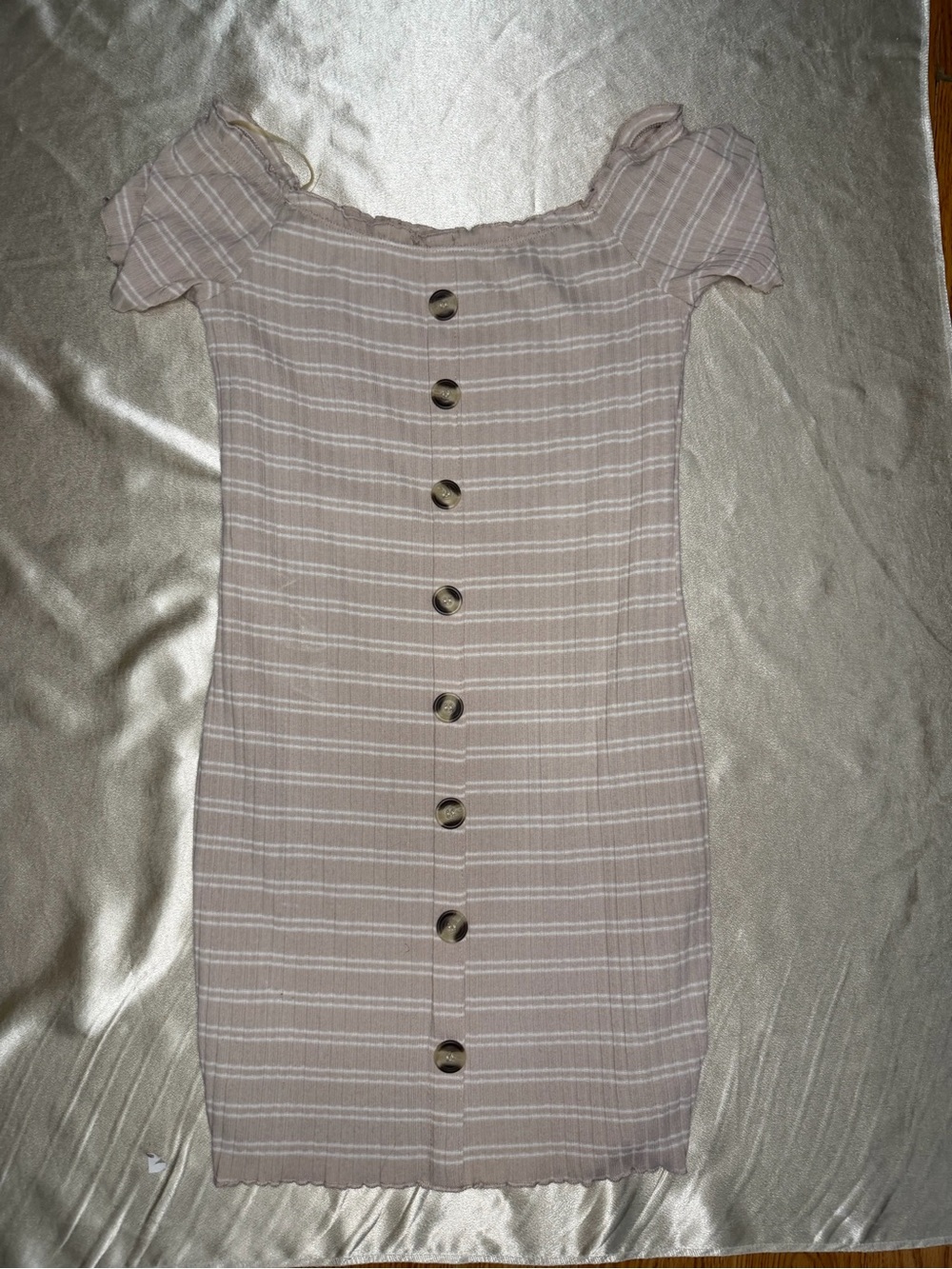 J for Justify Women's Size L Striped Off-the-Shoulder Button-Front Dress Cotton